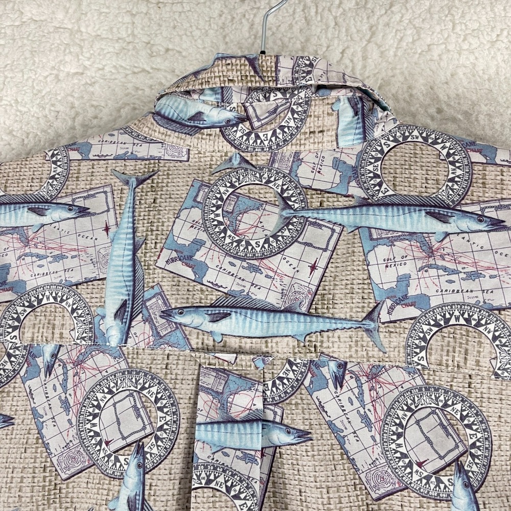 Pendleton Button-Down Shirt Mens‎ XXL Beige Nautical Short Sleeve Casual Fish - Picture 10 of 11